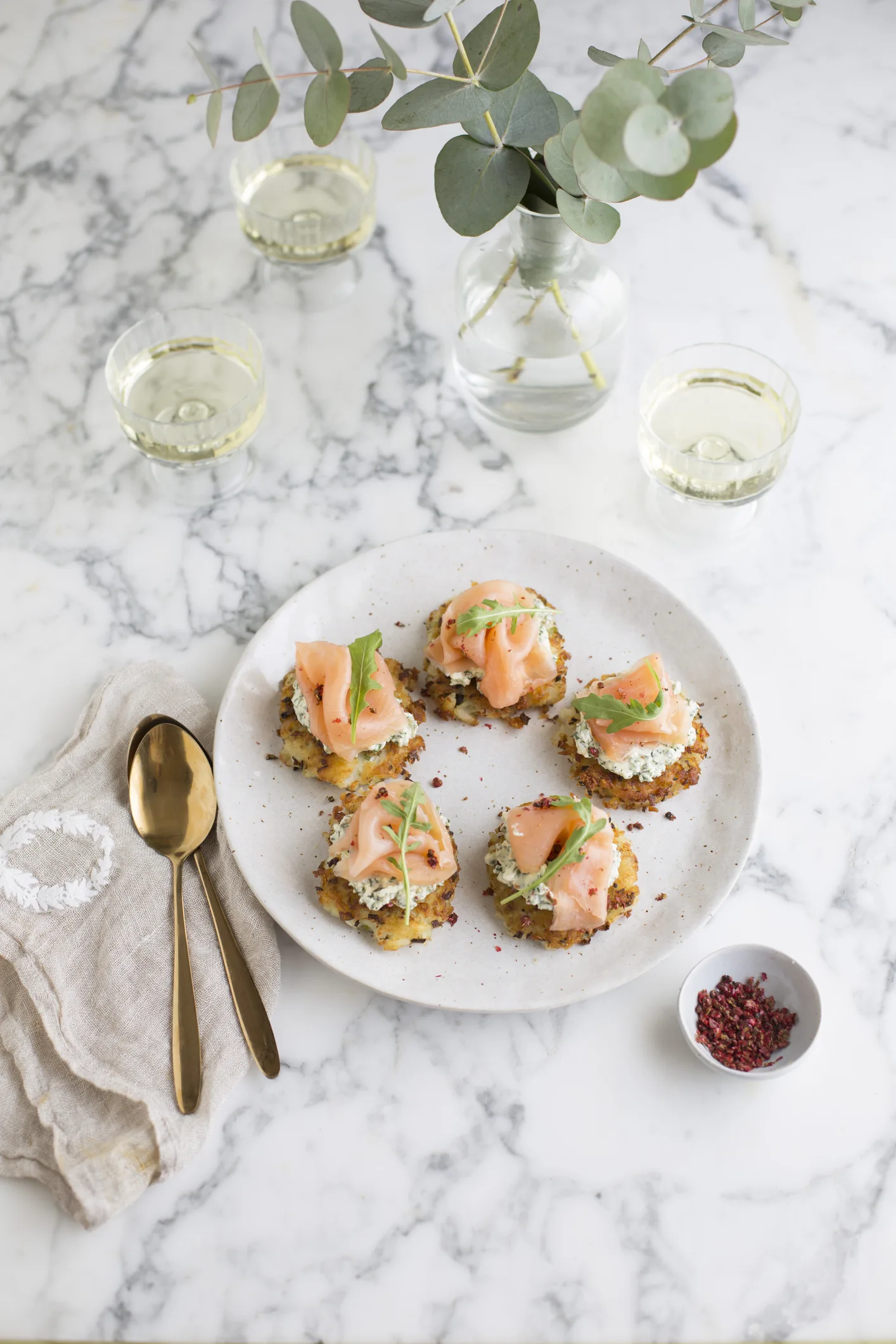 Crab and potato rosti with salmon roe