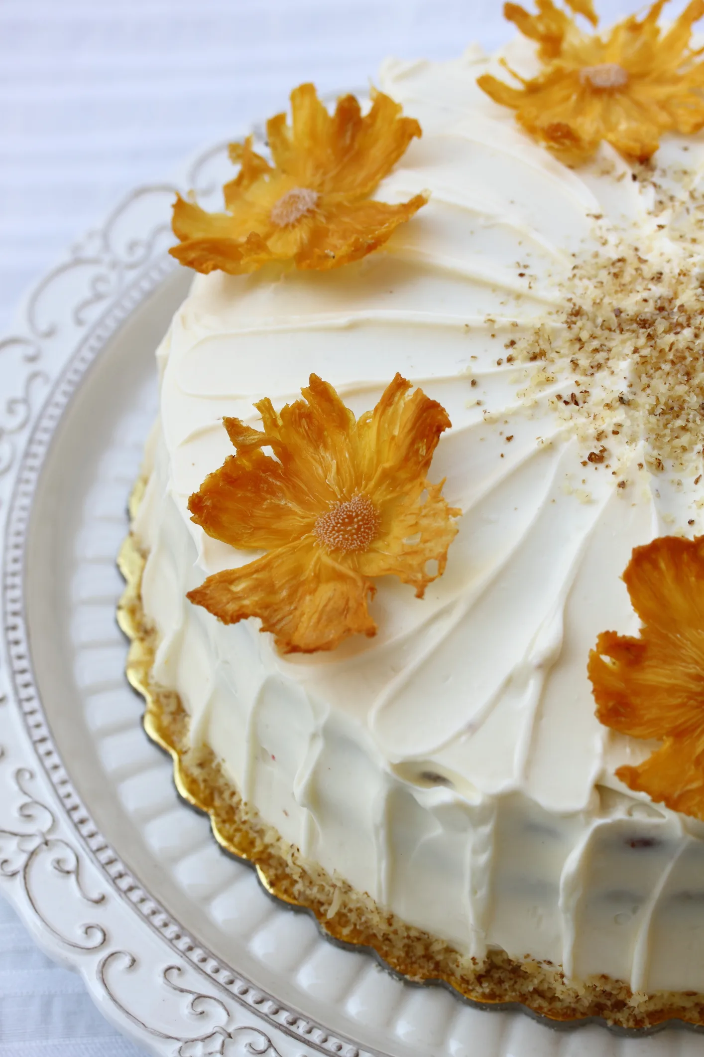 Pineapple syrup cake with pineapple flowers