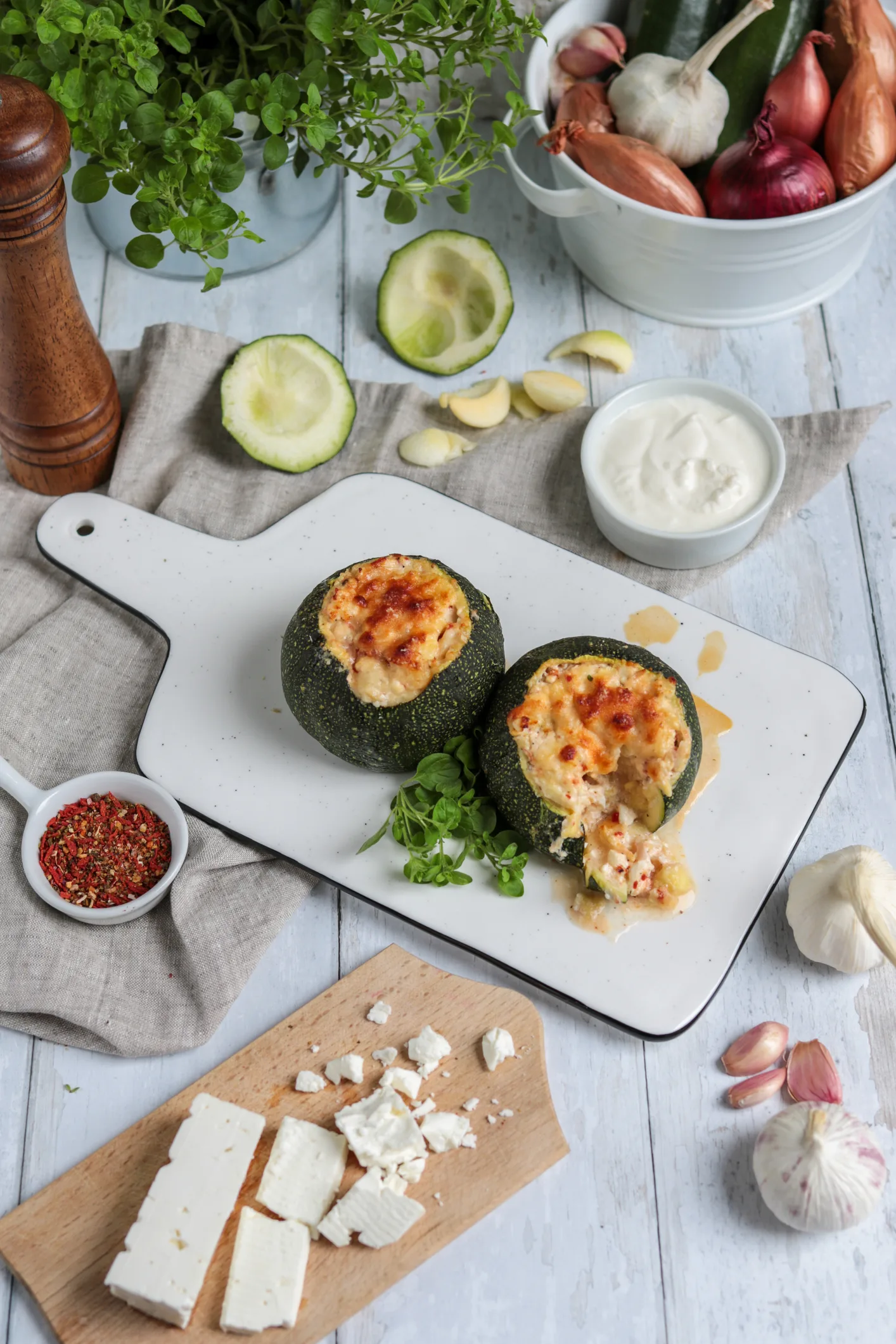 Bacon, feta, herb and zucchini slice